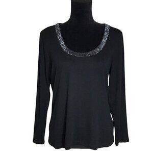 Apt 9 Beaded Scoop Neck Long Sleeve Sweater Top in Black  - Size LP